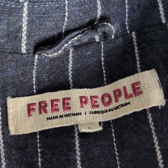 Free people Indigo navy Stella longline striped  double breasted  blazer SMALL - Picture 8 of 12